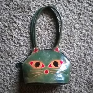 leather cat purse small green